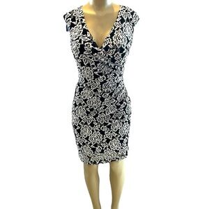 Ralph Lauren Floral Lace V-Neck Dress Black Knee Length Women's Size 4​​​​